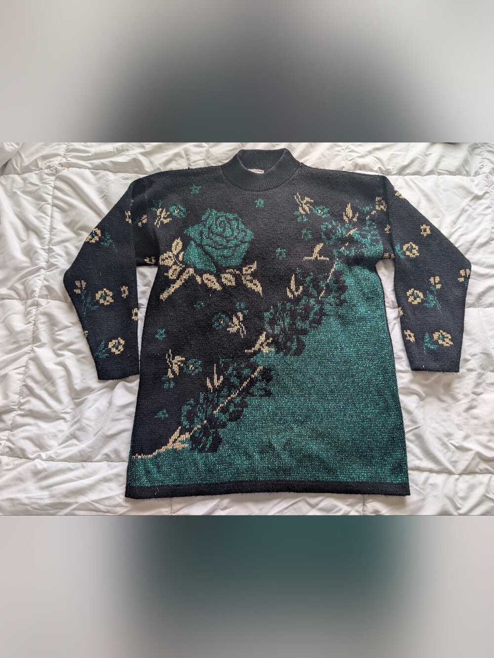 Vintage Mathias 80s/90s Rose Knit Sweater Size L | Unique Statement